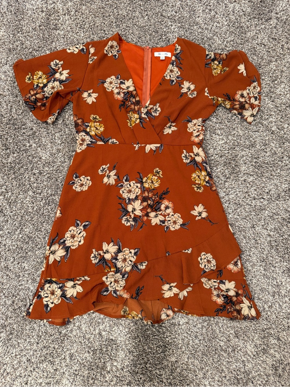 She + Sky Rust Floral Wrap Mini Dress